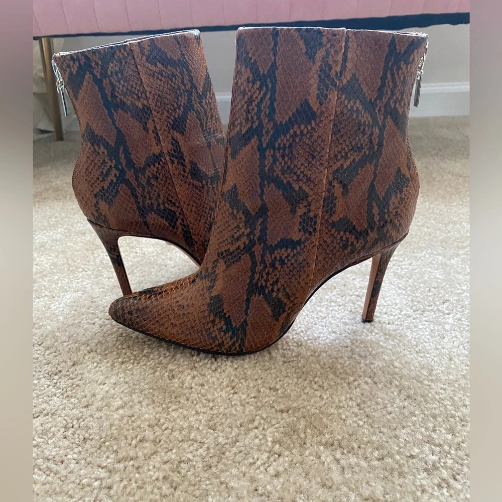 Schultz Brown Snakeprint Ankle Booties